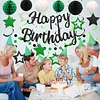 Birthday Decorations, NO DIY, Pre-Strung Happy Birthday Banner with Honeycomb Ball, Hanging Swirl, Circle Dots Garland, Happy Birthday Party Decorations for Women Men Boys Girls (Green & Black)