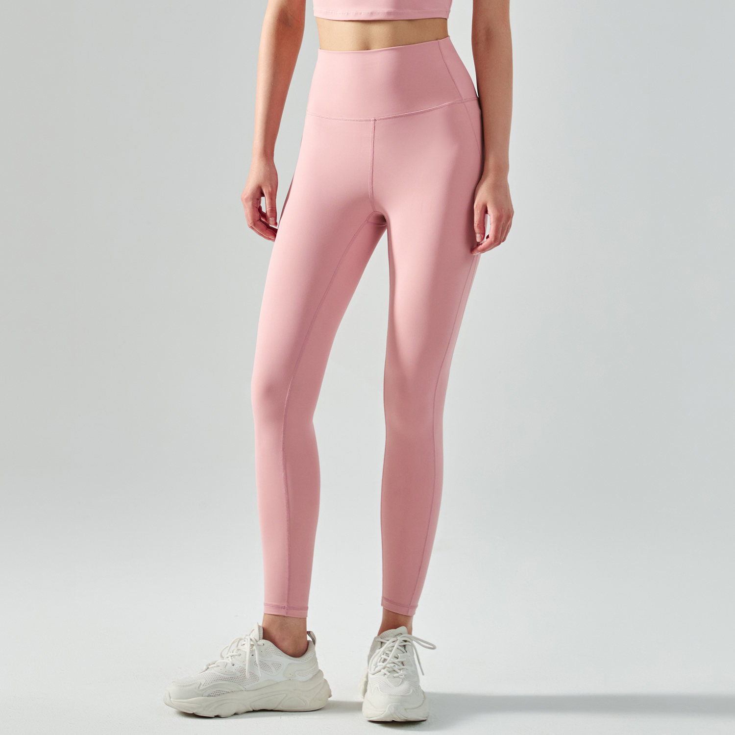Buy high waist mid rise butt lifting squat proof nylon sports yoga leggings of high quality on Hergymclothing Clay Pink