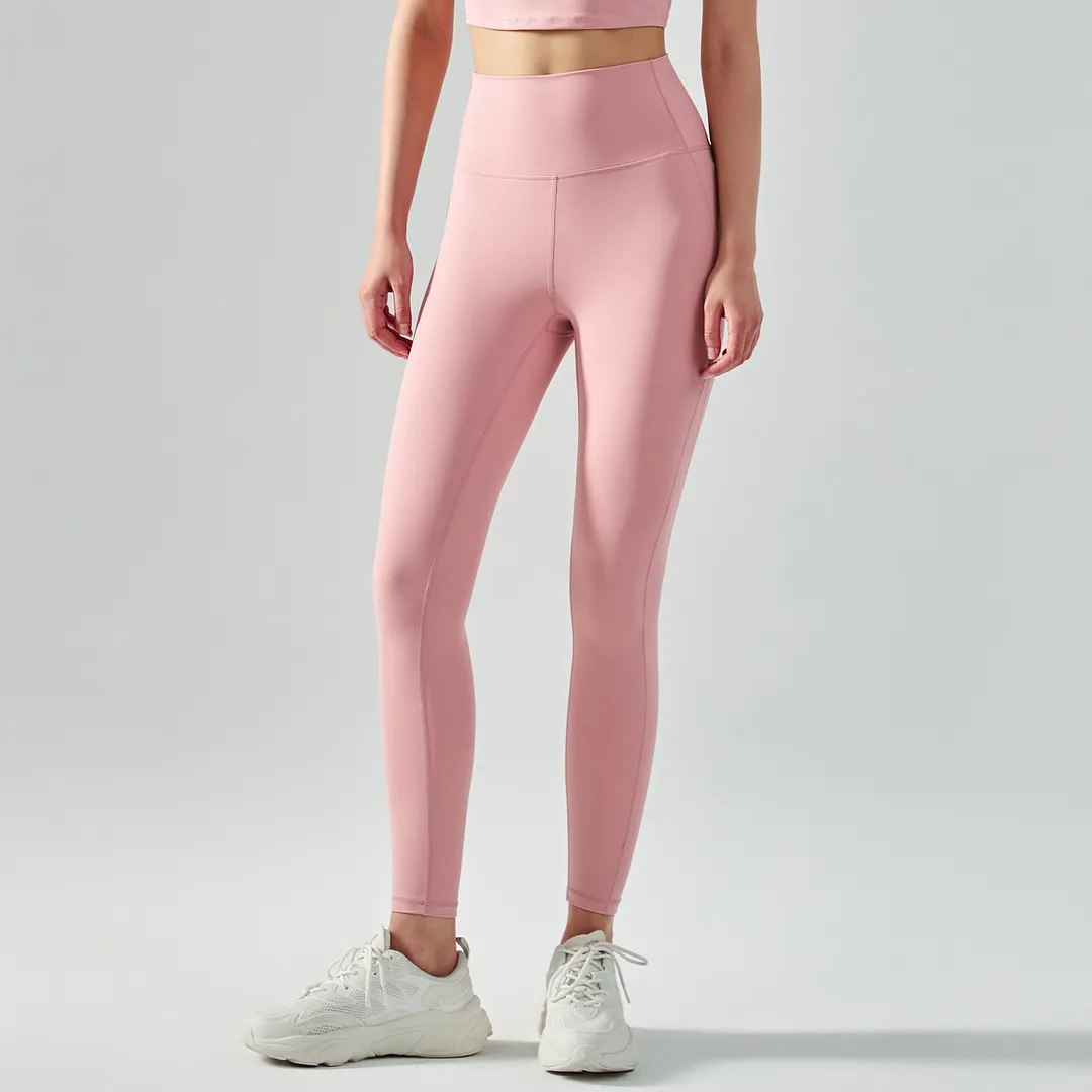 Buy high waist mid rise butt lifting squat proof nylon sports yoga leggings of high quality on Hergymclothing Clay Pink