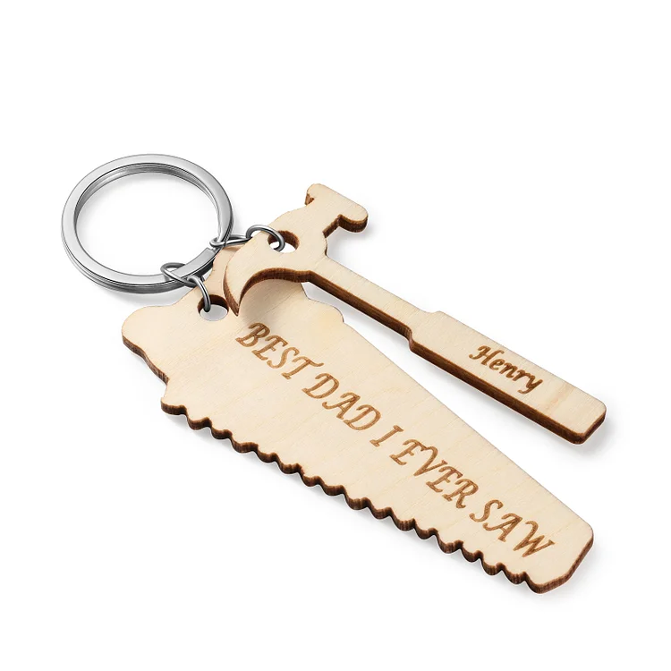 Personalized Tools Wood Keychain Engrave 1 Names Gifts for Dad