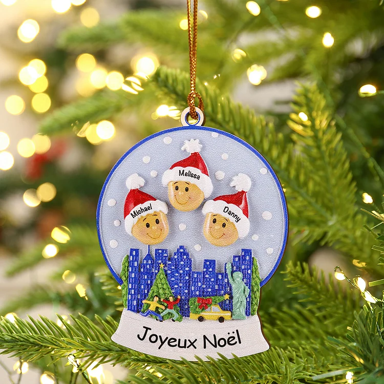 Ornements de Noël Boule à neige Famille 3 Prénoms Personnalisés avec Texte Jessemade FR