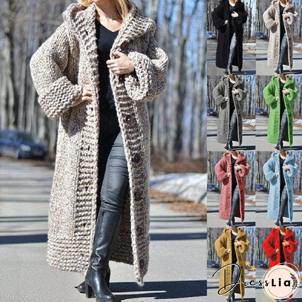 New Fashion Women Autumn Winter Long Sleeve Knitted Cardigan Coat Casual Streetwear Hooded Sweater Coat Plus Size