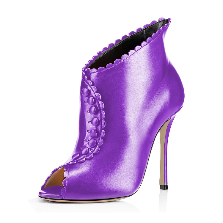 Purple Laciness Fashion Boots Peep Toe Buttoned Stiletto Ankle Boots |FSJ Shoes