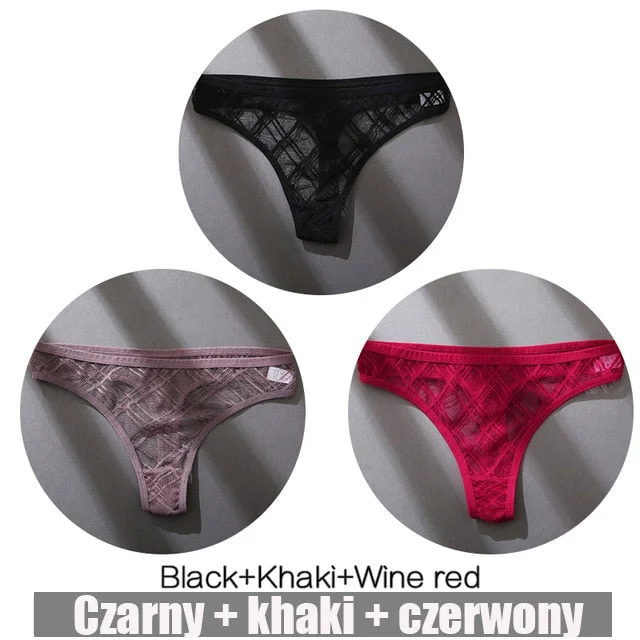 FINETOO 3PCS/Set Thongs Woman MeshTransparent G-String Women's Thong Comfortable Casual Female Low Waist Thong Intimate Lingerie
