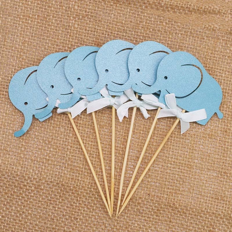 10PCS Blue&Pink Cartoon Elephant Cupcake Toppers Picks Cake Toppers for Baby Shower Girl Boy Kids Birthday Party Decoration