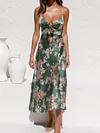 Floral Printed Empire Condole Belt Midi Dress