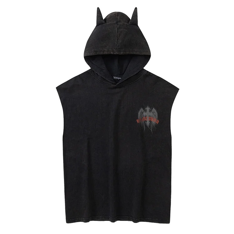 Sleeveless Vest Hooded Sports T-Shirt Loose Hoodie T-Shirt at Hiphopee