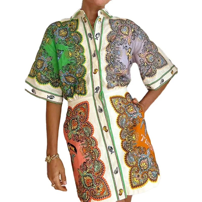 Uveng Uveng New Women's Lapel Single Breasted Long Sleeve Temperament Print Winter Dress Women