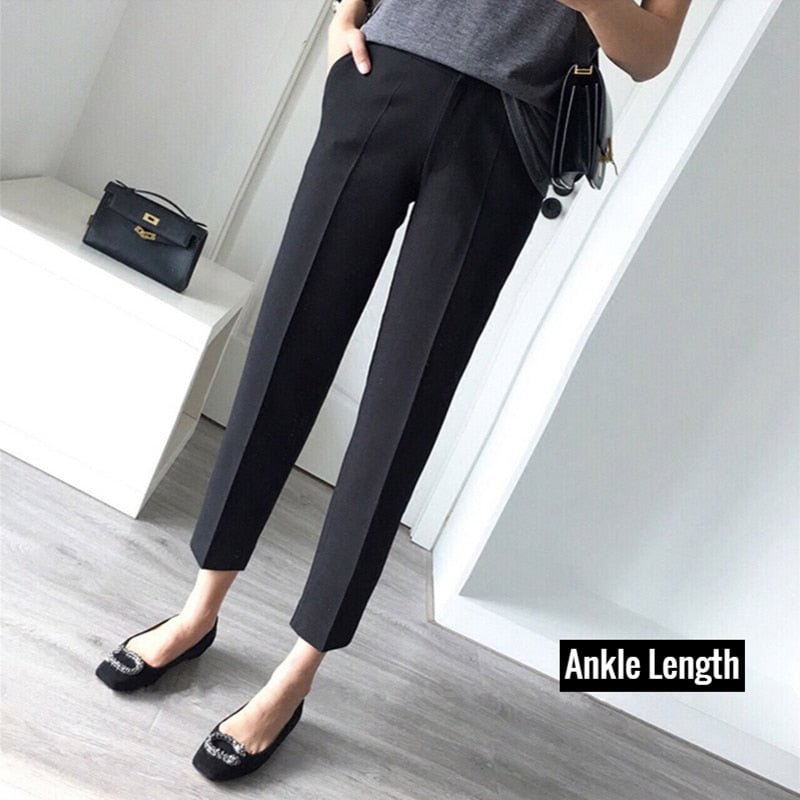womens cargo pants loose 2021 spring and autumn new fashion design sense black high waist loose casual nine-point suit pants