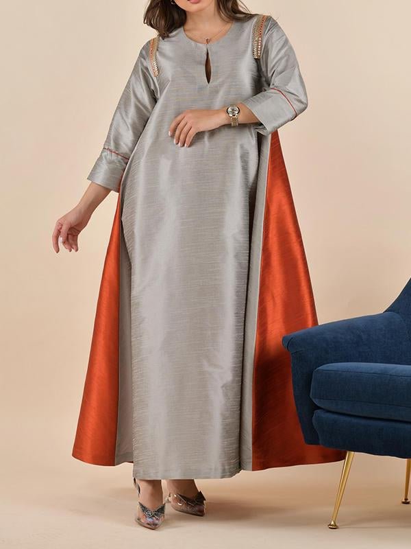 Simple gray and red color block maxi dress فساتين