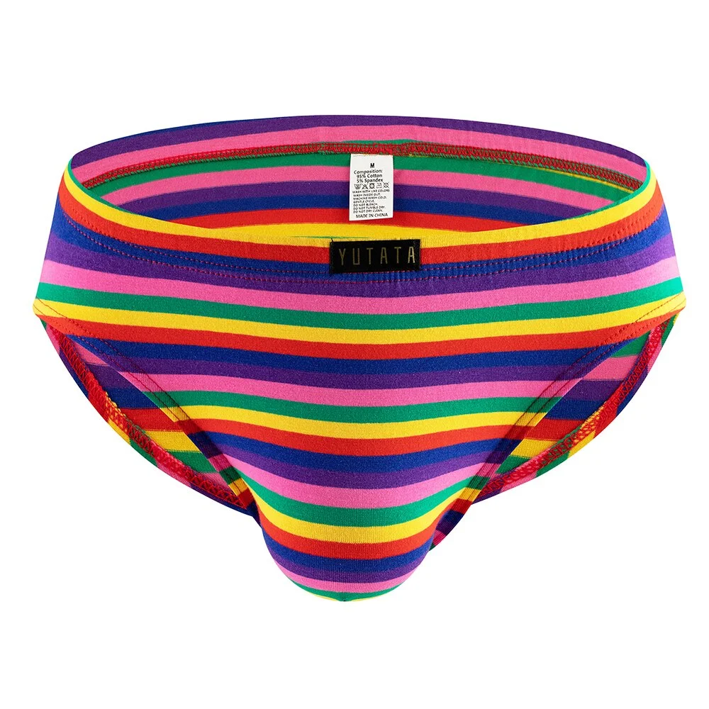 Aonga Fashion Men Rainbow Striped Briefs U Convex Pouch Panties Man Colorful Underwear Male  Underpants Low Rise Knickers aonga