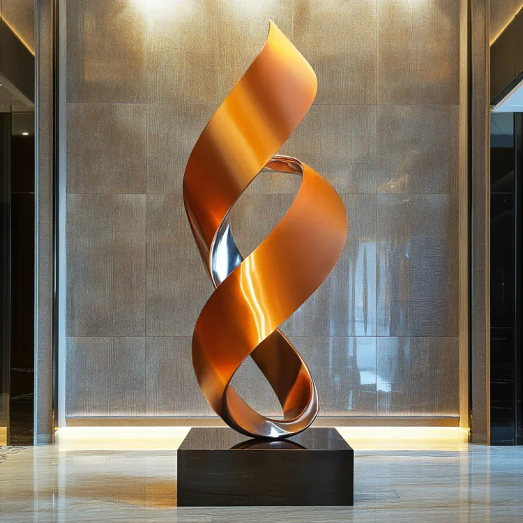 Contemporary Indoor Centerpiece Sculpture Modern Abstract Gold and Silver Color Stainless Steel Sculpture