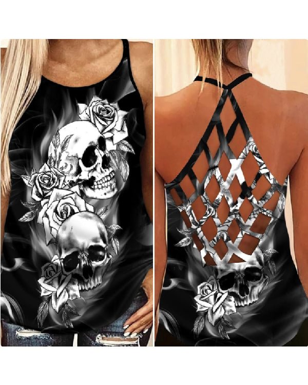 Halterneck Cross-web Punk Print Vest