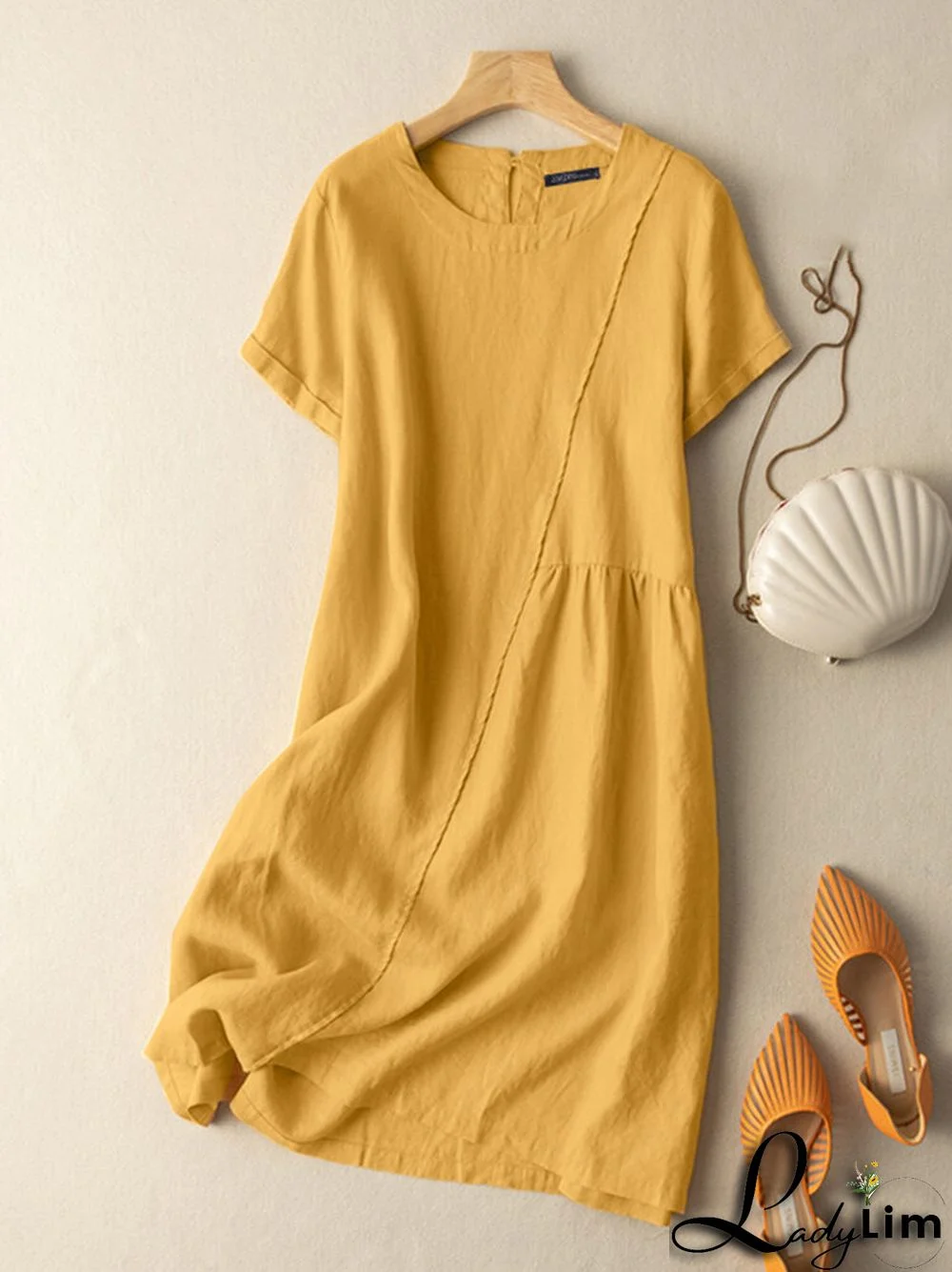 Solid Short Sleeve Crew Neck Casual Dress For Women