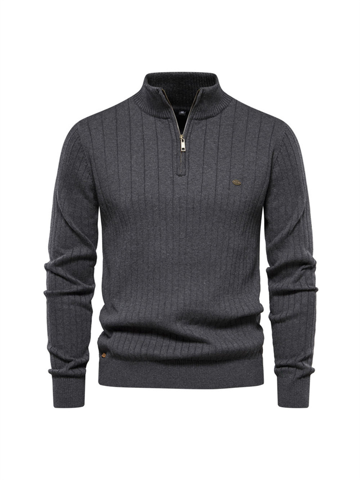 Urban Casual Stand-up Collar Slim Breathable Men's Pullover Sweater Half Zipper Solid Color Knit Sweater Men's Clothing