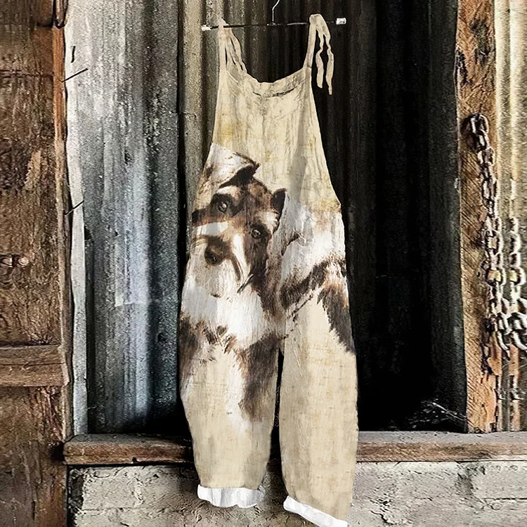 Cozy Cute Puppy Art Graphic Print Loose Jumpsuit
