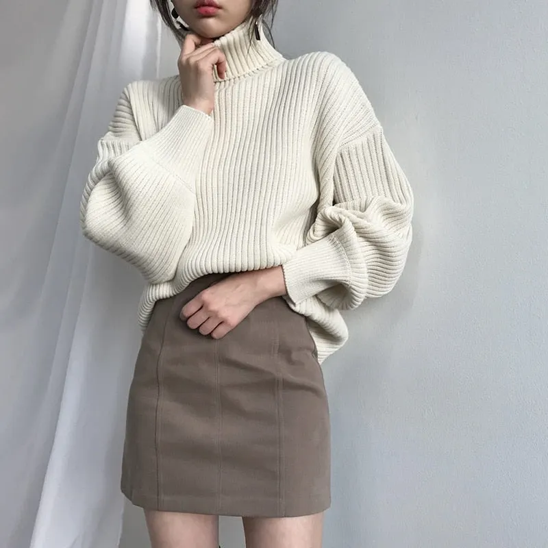 Syiwidii Turtleneck Woman Sweaters Autumn Winter 2021 Fashion New Black Pullovers Long Sleeve Knitted Korean Tops Loose Jumpers
