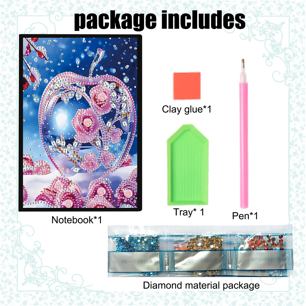 5D DIY Special Shaped Crystal Apple 50 Pages Diamond Painting Notebook for Beginners