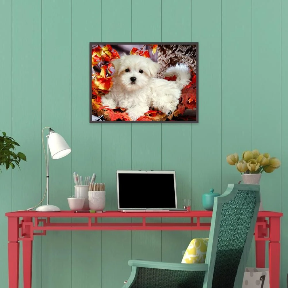 Diamond Painting - Full Round Drill - White Dog(40*30cm)
