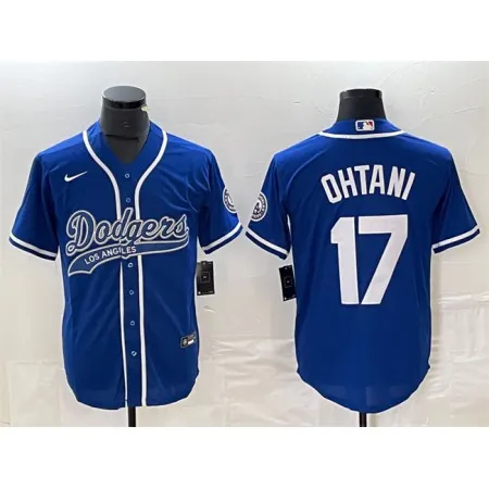 Men's Los Angeles Dodgers #17 Shohei Ohtani Blue Cool Base With Patch Stitched Baseball Jersey W17K