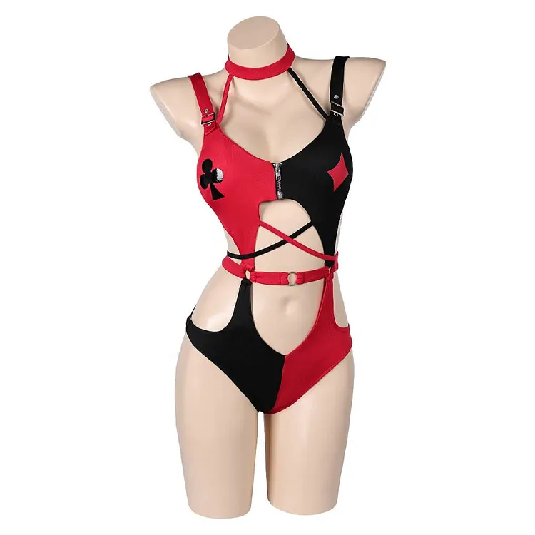 Harley Quinn Season 4 Harley Quinn Red And Black Swimsuit Outfits Cosplay Costume Halloween Carnival Suit