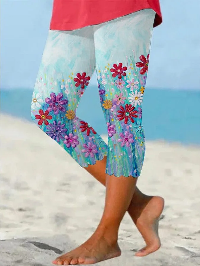 Women's Pansy Floral Pattern Print Leggings