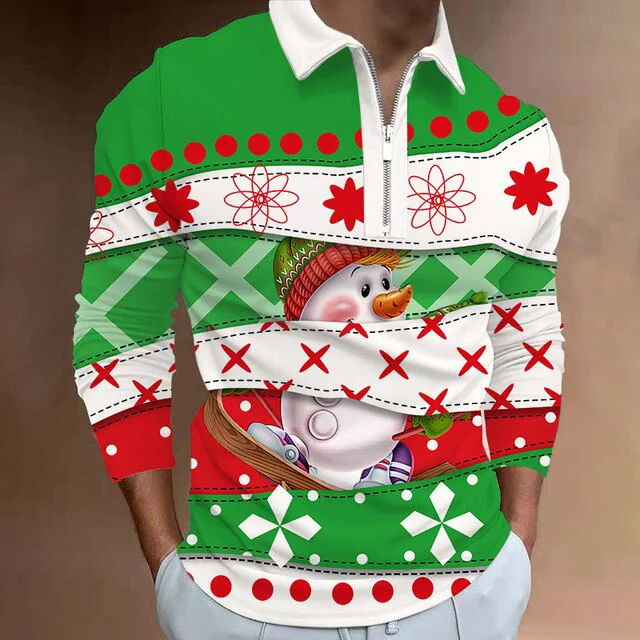 Men's Christmas Polo Shirt Long Sleeve Party