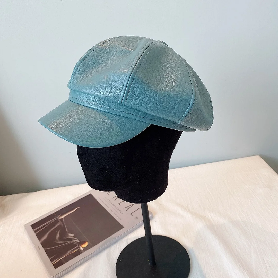 New Pu Octagonal Cap In Autumn And Winter 2020 British Retro Trend Beret Japanese Fashion Women's Leather Hat Woman Hat