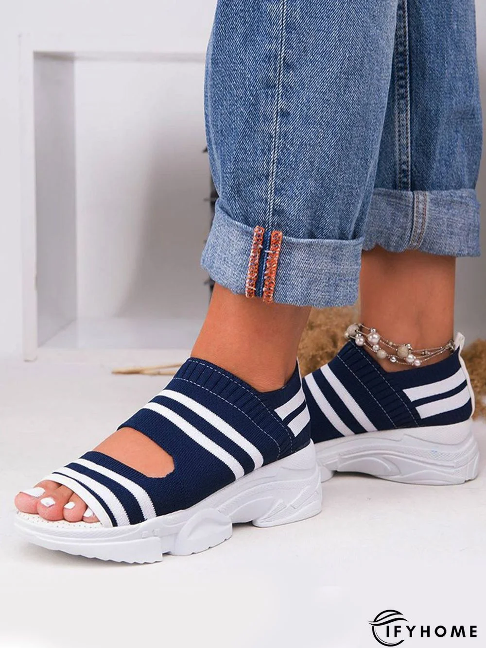 Casual Low Heel Gray Open Toe Sandals | IFYHOME