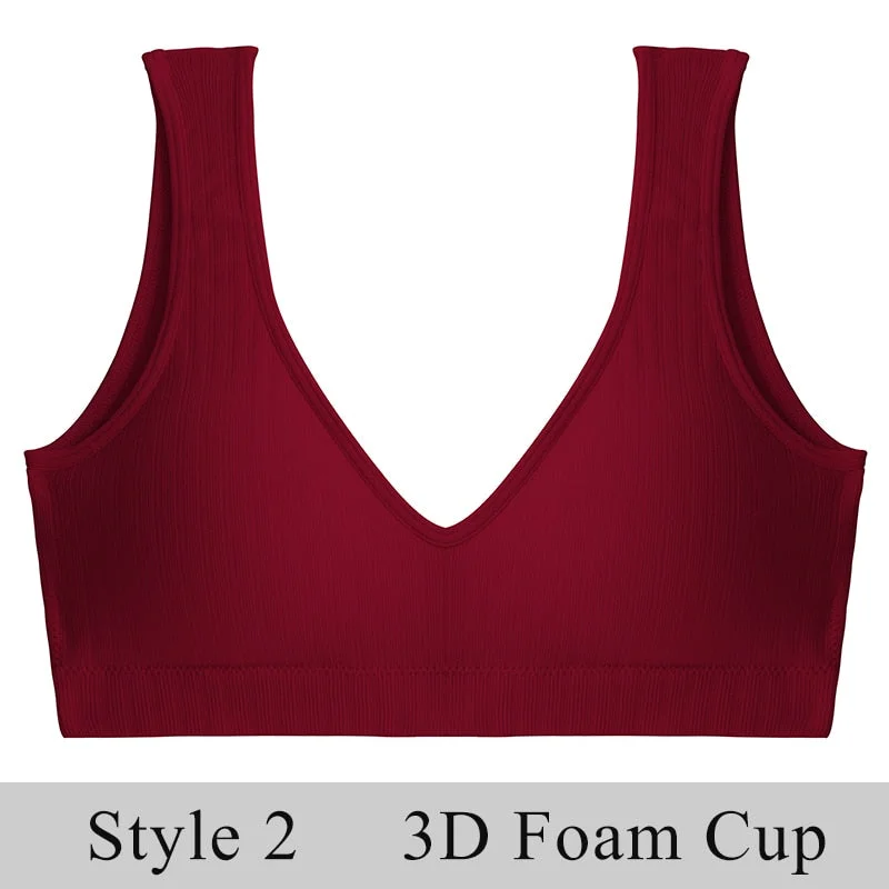 FINETOO Women Seamless Bralette Underwear Push Up U-Back Intimates Lingerie Femme Short Cropped Top Sexy V-Neck Bra Tank Tops