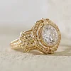 14K Yellow Gold 3ct Old European Cut Lab Diamond Millegrain Bezel Vintage Engraved Ring - Art Deco Style