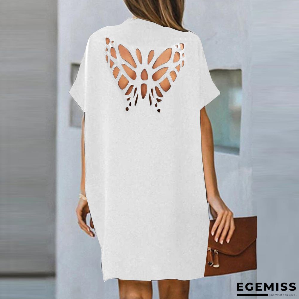 Loose Butterfly Hollow Solid Color Dress | EGEMISS