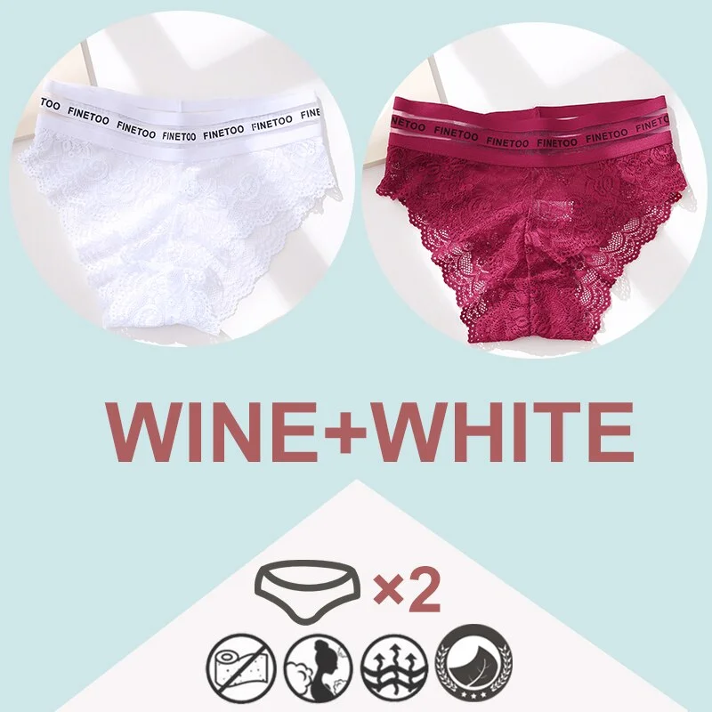 FINETOO 2PCS/Set High Waist Women Panties Sexy Lace Underwear Woman Lace Pantys Mesh Floral Lingerie Female Seamless Briefs L-XL