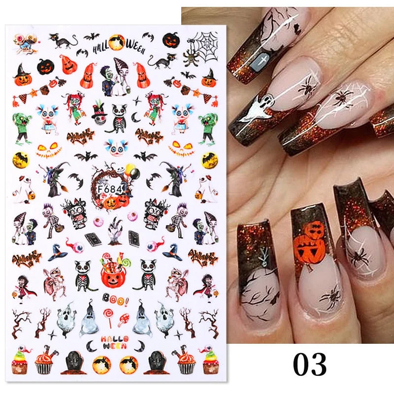 3D Christmas Nail Art Decoration Stickers Halloween Pumpkin Skull Geometry Snowflake Winter Design Slider Nail Foils Manicures-Nail Inspo