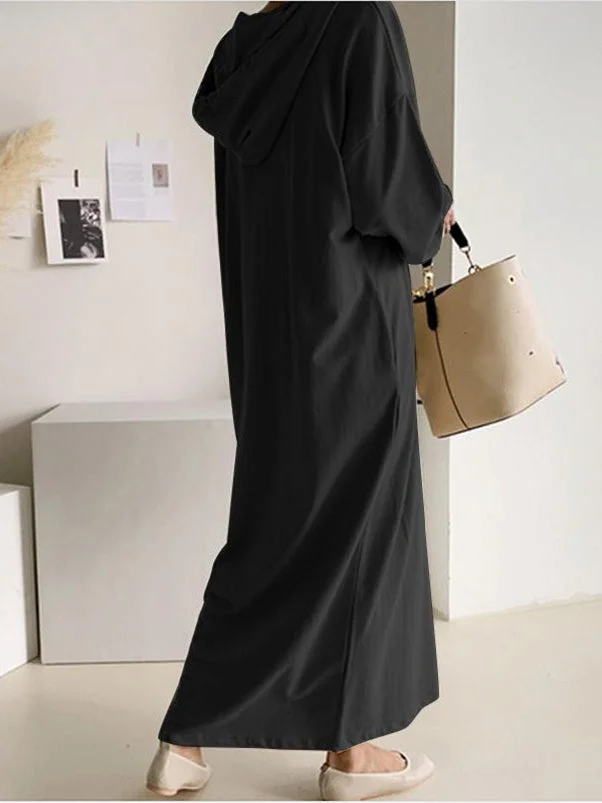 Women's Long Sleeve Hooded Solid Color Maxi Dress