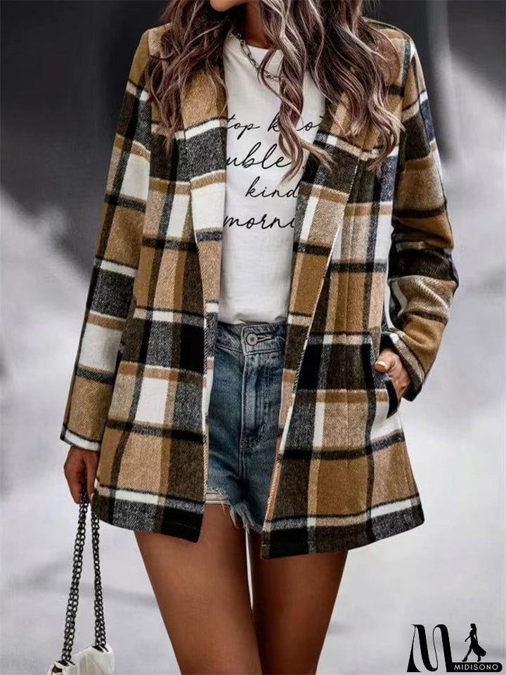 MidiSono - Oversized Plaid Shacket Sweet Flannel Coats for Ladies