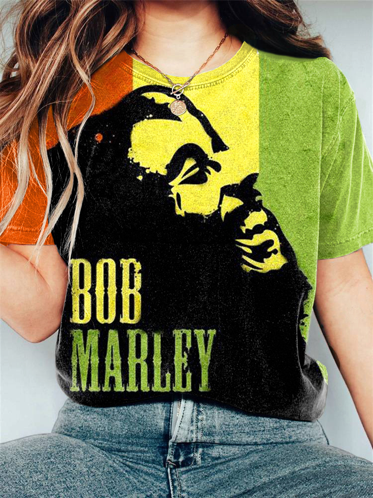 Comstylish Reggae Bob Marley Print Casual Vintage T-Shirt