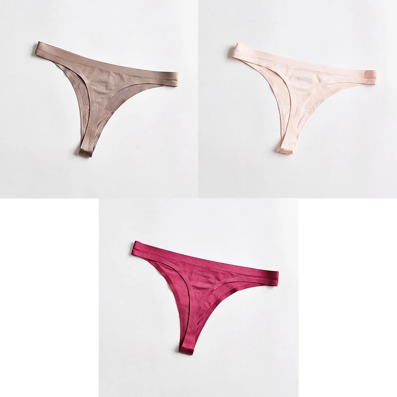 3pcs Woman Thongs Seamless Underwear For Women Sexy Sports Panty Female T-back G-string Underwear Ice Silk Ladies Underpants