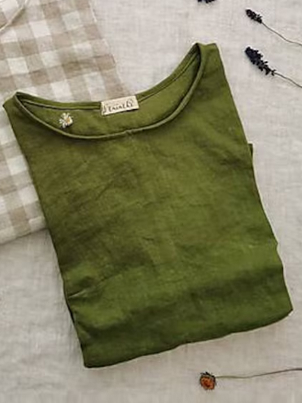 Round Neck Cotton And Linen Top hjn Shicloths