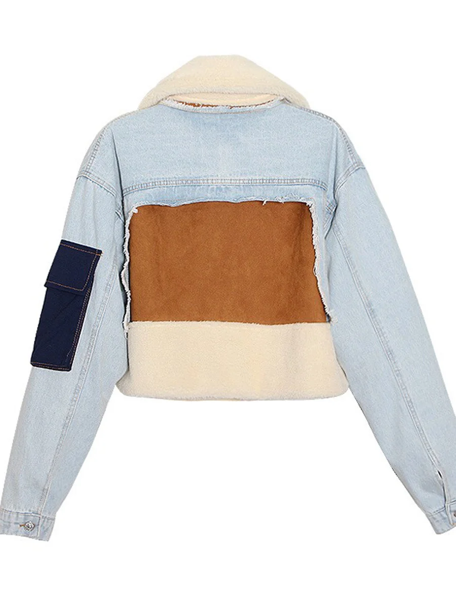 Toloer Toloer No Doubt Liang Shuang With The 2024 New Velvet Thick Denim Stitching Lamb Lapel Cotton Jacket Coat Female-Outfit Ideas