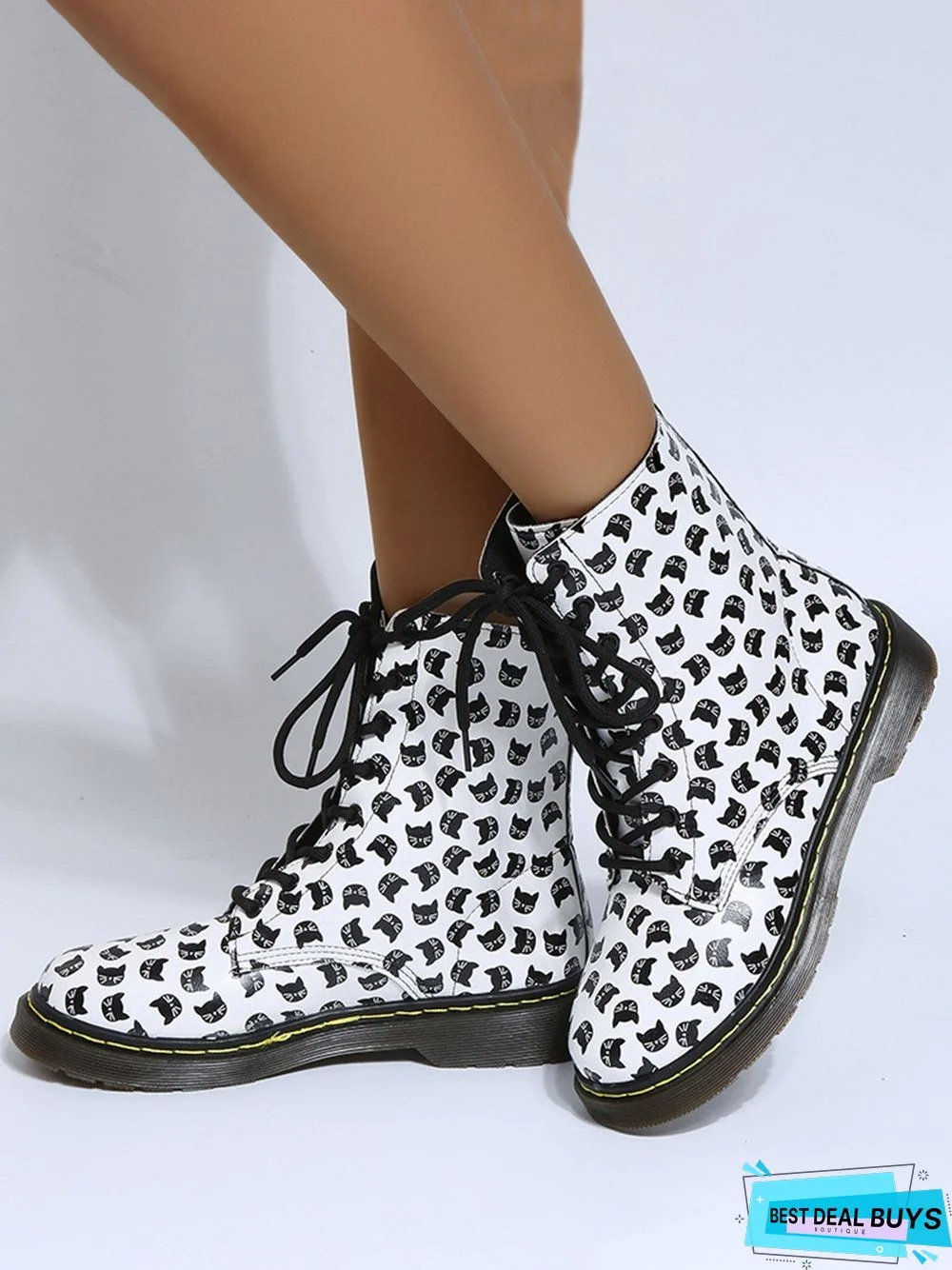 Womens's Plus Size Cat Printing Martin Boots