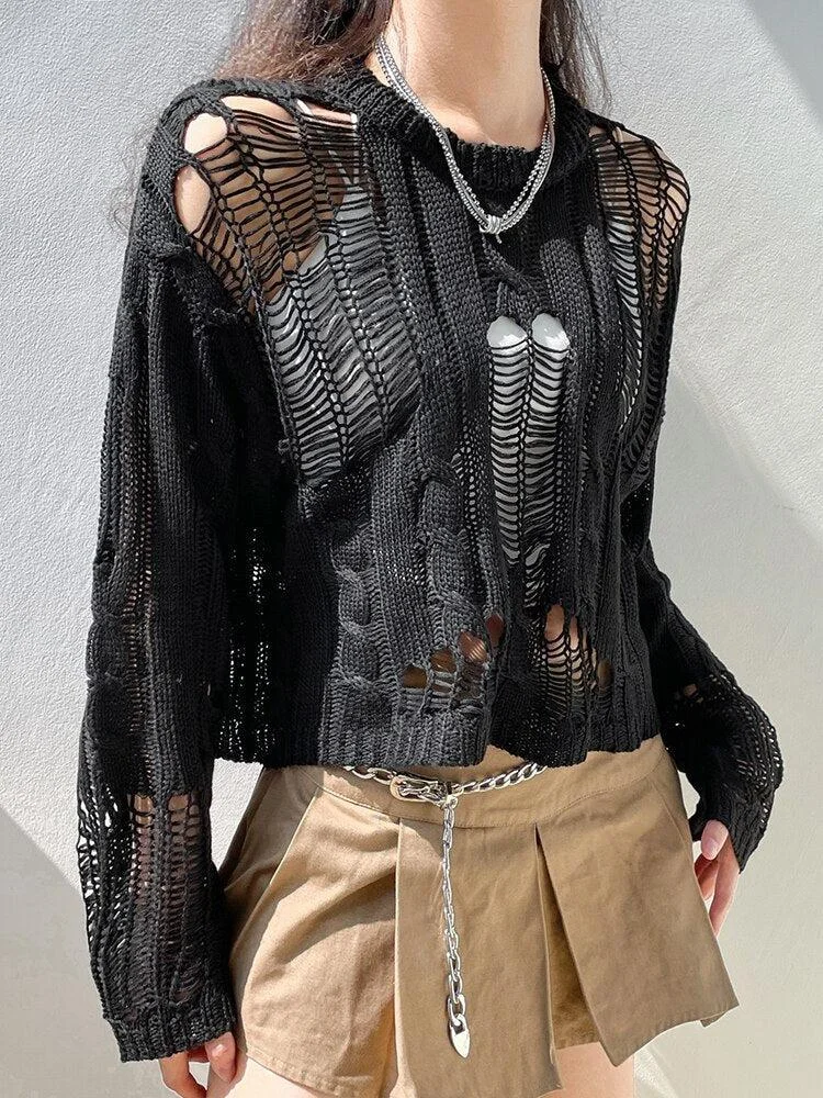 Brownm Distressed Knit Sweater