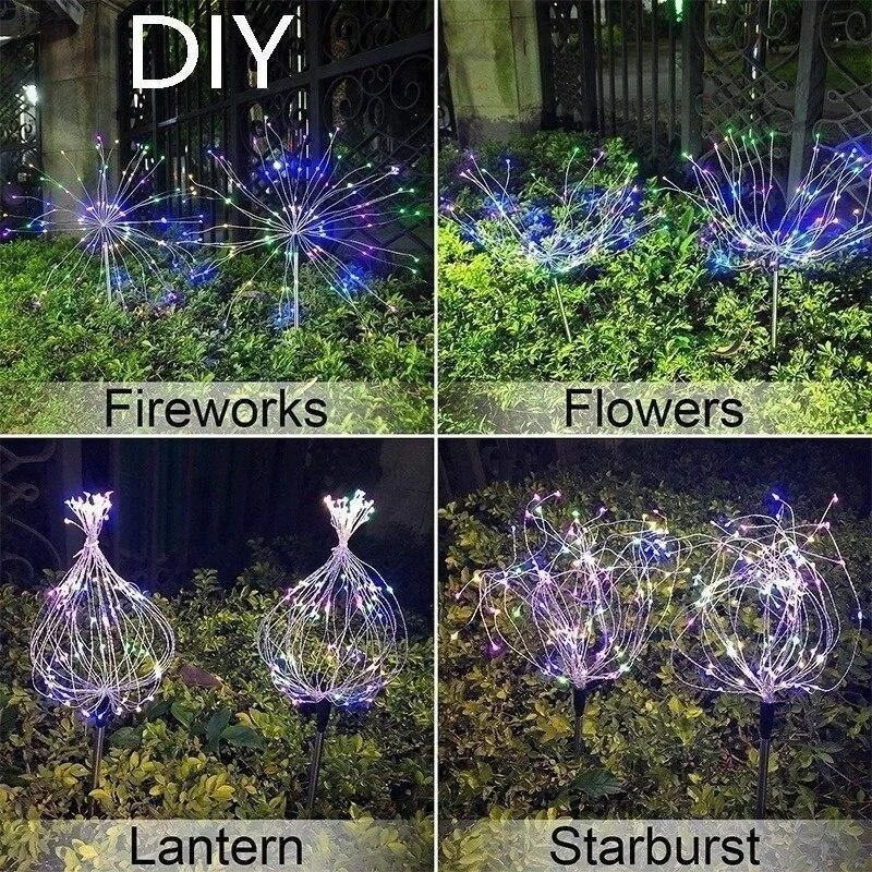 2pcs Solar Dandelion Fireworks Decoration Lamp