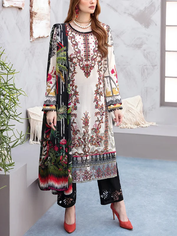 Round Neck Printed Top And Trousers Suit
