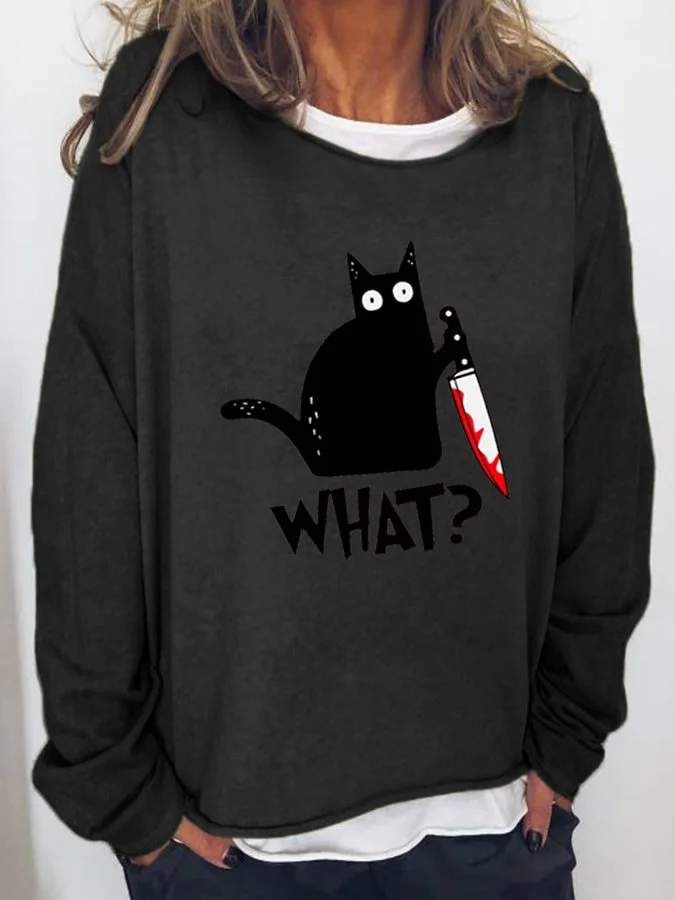 Women's Casual Halloween "What?" Printed Top