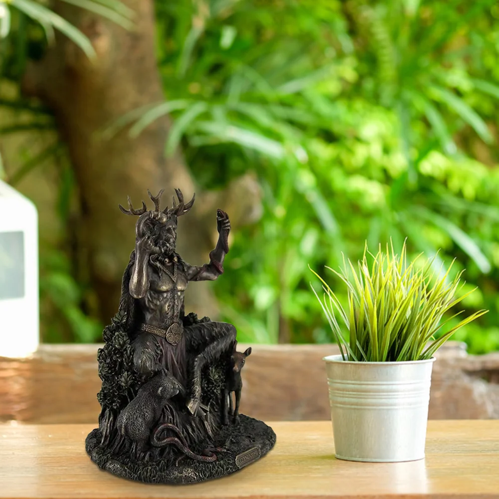 Resin Cernunnos Horned Animal God Statue Figurine Garden Home God Sculpture
