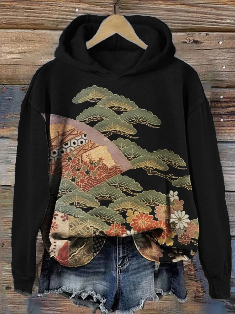 Comstylish Fans & Pine Trees Floral Japanese Art Hoodie