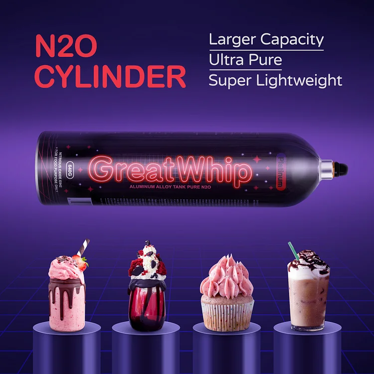 GreatWhip N2O Whipped Cream Chargers Cylinder 640g/0.95L Pure Tank  Compatible with Cream Whippers (1 Cylinder)