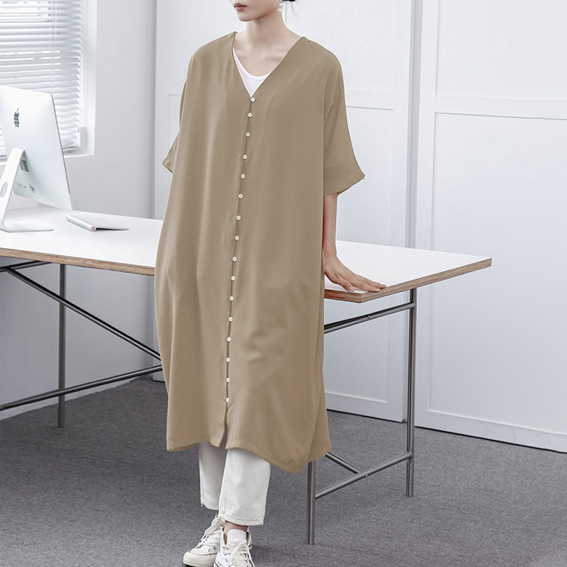Minimalist Solid Color Short-Sleeve Dress