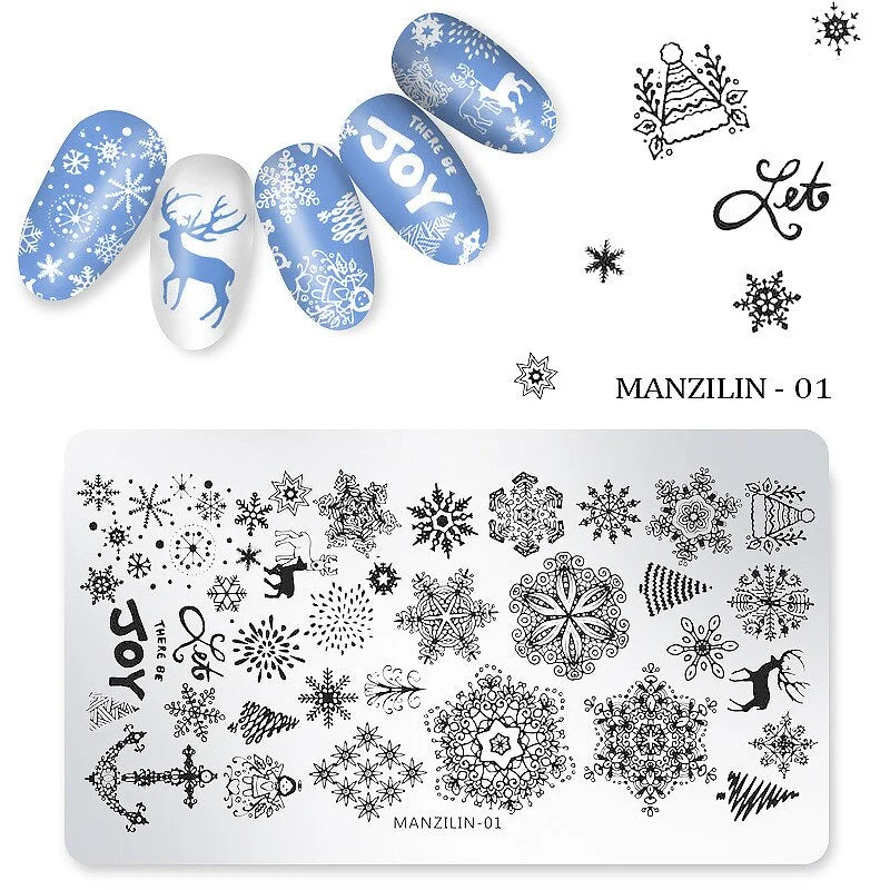12*6cm Nail Art Templates Stamping Plate Design Christmas Style Snowflake Reindeer Pine Snowman Stamp Templates Plates Image